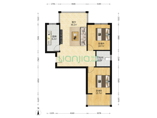 康乐家园 2室1厅1卫 95平方