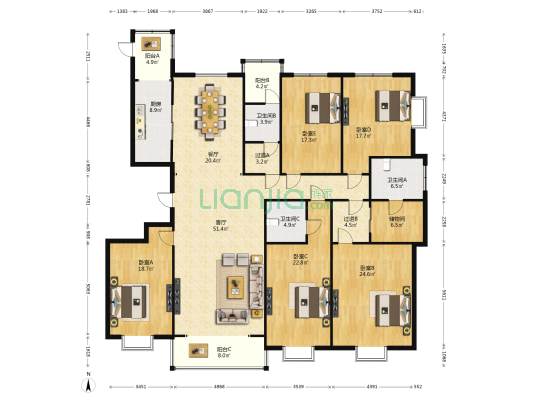 阳光汾河湾B区 5室2厅3卫 279平方