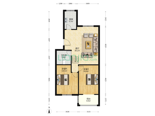 奥林花园 2室1厅1卫 93平方