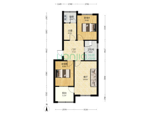 邯钢罗三生活区 2室1厅1卫 71平方