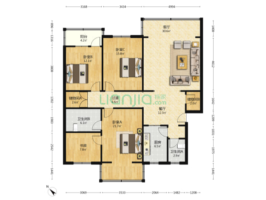广汇家苑 4室2厅2卫 155平方