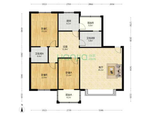 穗苑 3室1厅2卫 131平方