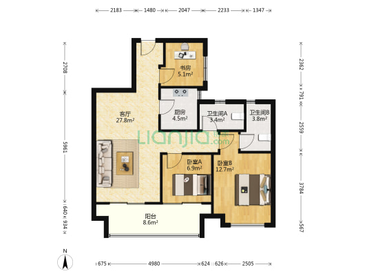 雍景湾(拱墅) 3室1厅2卫 89平方