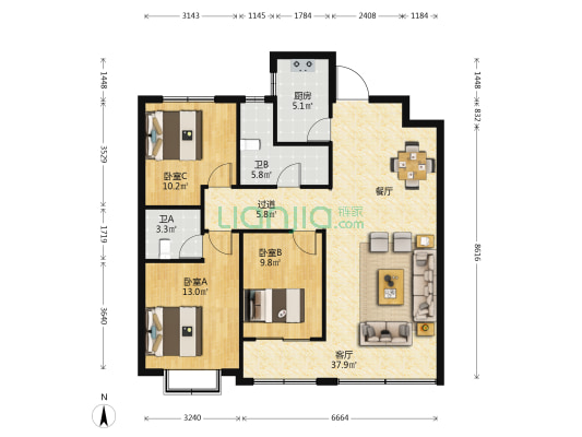 金鼎世家 3室1厅2卫 130平方