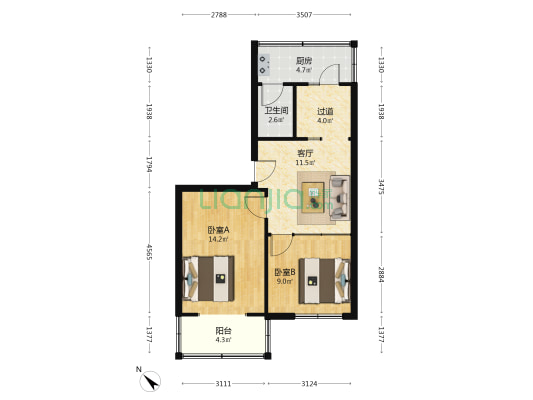 和睦苑 2室1厅1卫 53平方
