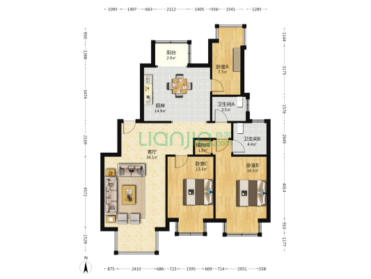 荣成世纪 3室1厅2卫 132平方
