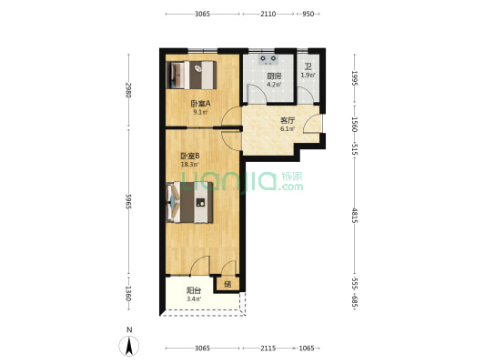商城东路118号院 2室1厅1卫 54平方