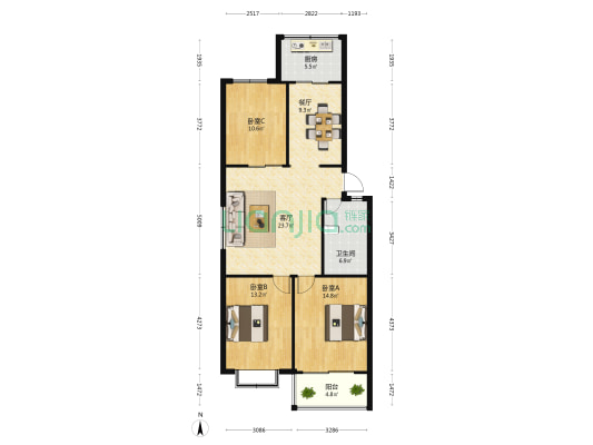建业小区 3室2厅1卫 111平方