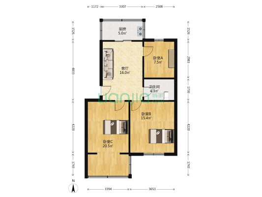 金星苑二小区 3室1厅1卫 85平方