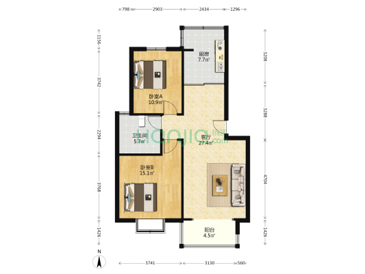 花园路5号小区 2室1厅1卫 84平方