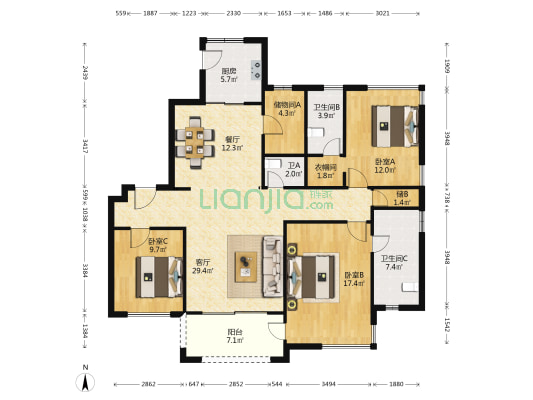 海珀旭晖 3室2厅3卫 149平方
