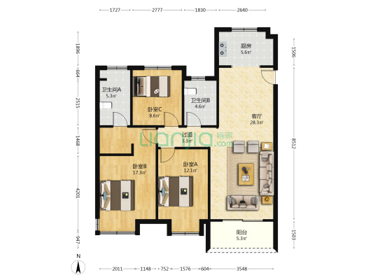 宝龙仕家 3室1厅2卫 119平方