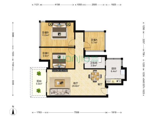 大唐盛世 3室1厅1卫 60平方