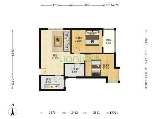新景观公寓 2室1厅1卫 82平方