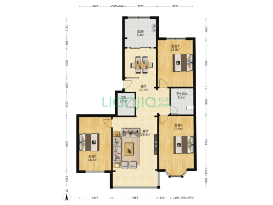 玉原小区 3室2厅2卫 148平方