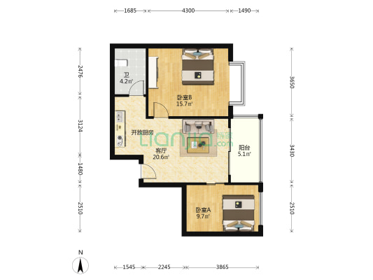 海上明珠 2室1厅1卫 66平方