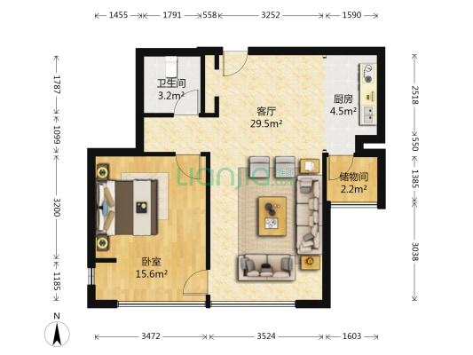 中海紫御东郡 1室1厅1卫 82平方