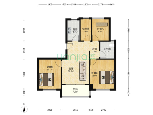 平阳碧桂园 3室1厅1卫 93平方