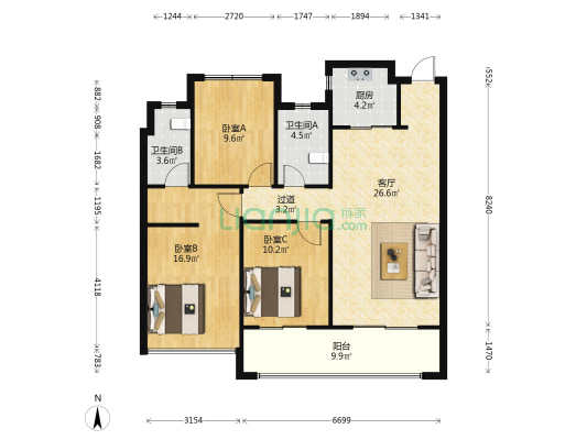 海伦堡天澜府 3室1厅2卫 117平方