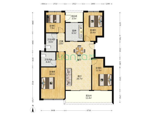 滨江望品 4室1厅2卫 123平方
