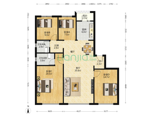 保利·锦上 4室1厅2卫 143平方
