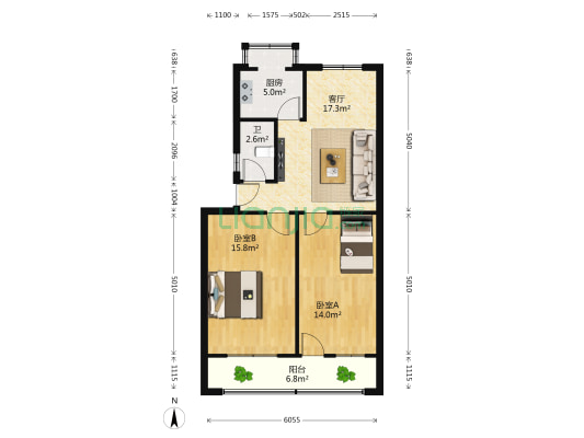 县广电局家属院 2室1厅1卫 79平方