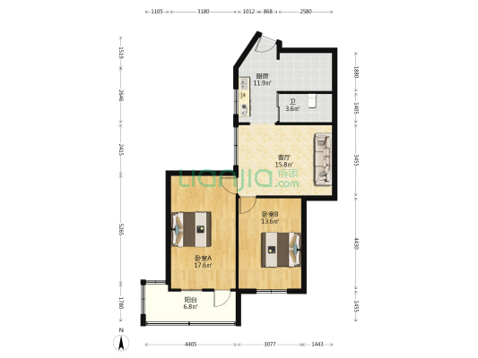 带湖路16号 2室1厅1卫 70平方