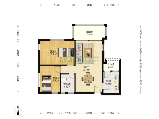 银马广场 2室1厅1卫 75平方