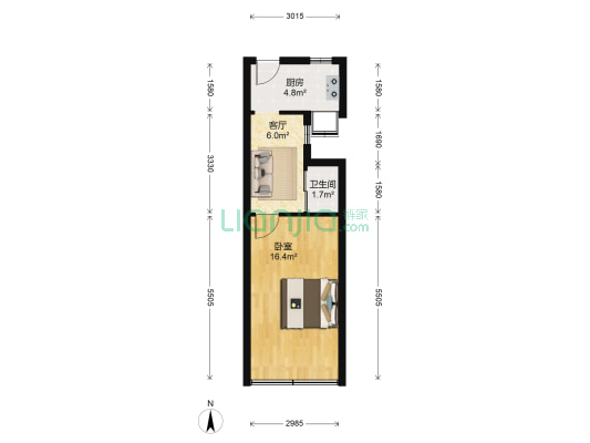 北城角50号 1室1厅1卫 38平方