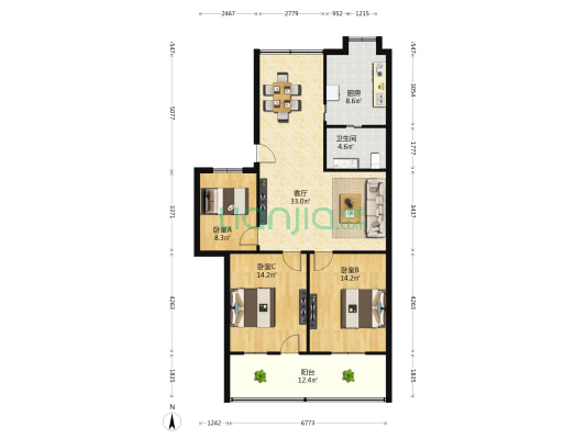 长征西路 3室1厅1卫 117平方