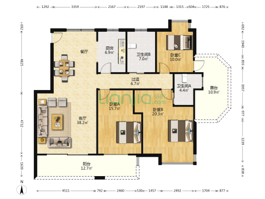 嘉圆悦山居 3室1厅2卫 126平方