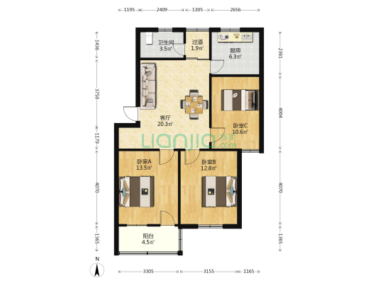 聋哑学校宿舍 3室1厅1卫 88平方