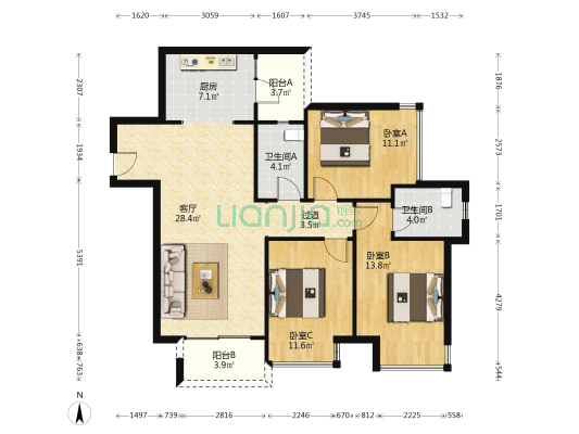 江山赋阅山道 3室1厅2卫 109平方