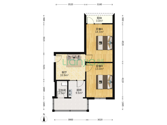 抚琴东南路1号 2室1厅1卫 60平方