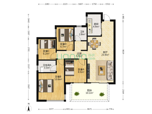 万科金域中央二期 4室1厅2卫 110平方
