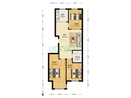 百年华府 3室1厅1卫 92平方