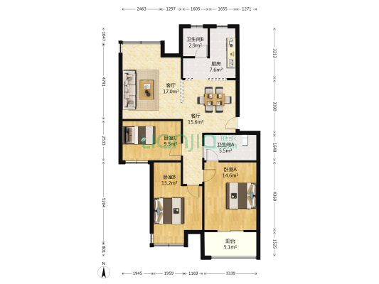 温兴风情苑 3室2厅2卫 104平方