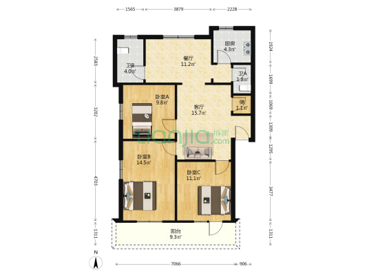 瑞熙苑 3室2厅2卫 77平方