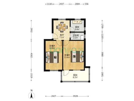 九龙洼 2室1厅1卫 53平方
