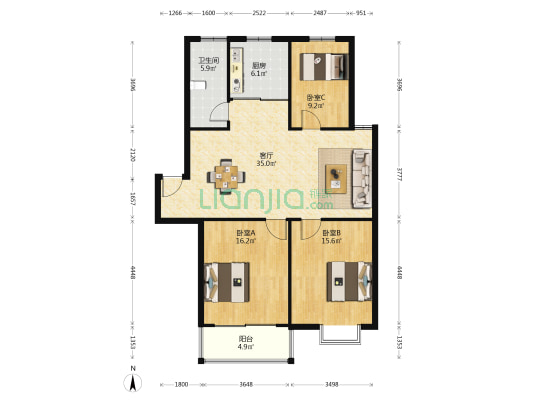 阆院公寓 3室1厅1卫 112平方