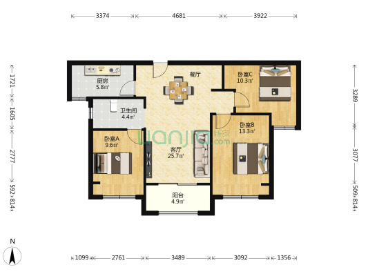 海龙.西湖华府 3室1厅1卫 97平方