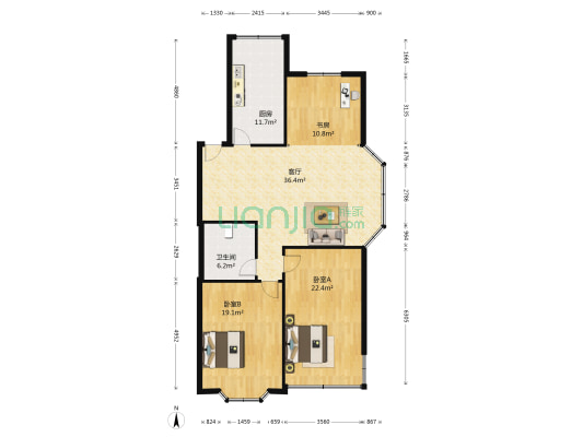 太平角花园 3室1厅1卫 124平方