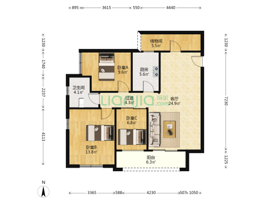 隆鑫品质物业 小区住家舒适度高 正规三房拎包入住-户型图