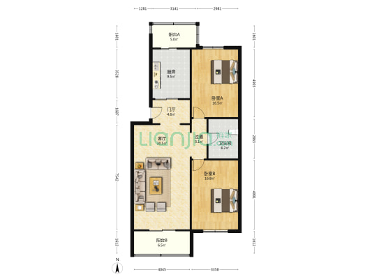 宝澜园 2室1厅1卫 121平方