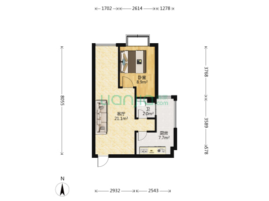 山湖海 1室1厅1卫 48平方
