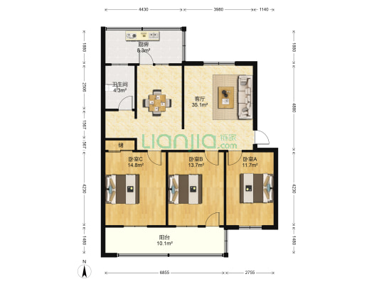 中心医院住宅楼 3室1厅1卫 110平方