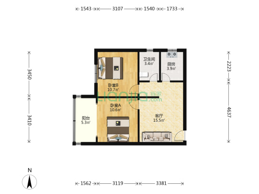 景凤路380弄 2室1厅1卫 59平方