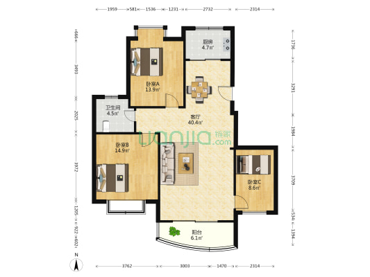 风泽泗洲 3室1厅1卫 113平方