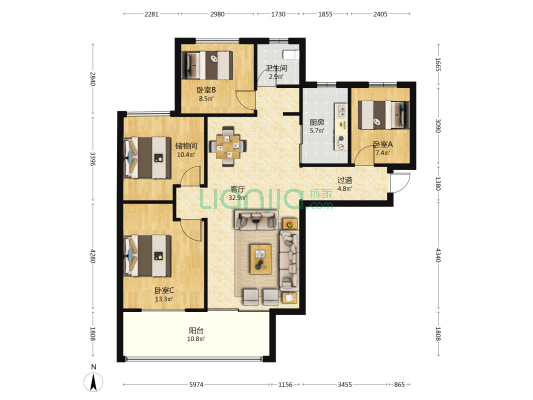 东旭佳苑西区 3室1厅1卫 122平方