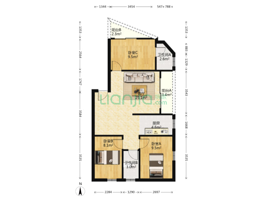 古鹤村鹤前北路20号 3室1厅2卫 91平方